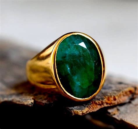 Natural Emerald Ring, 22k Gold Fill, Signet Ring, Emerald Ring, Mens ...