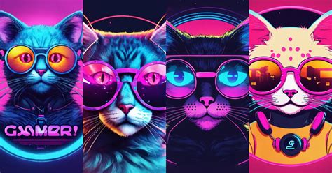 Lexica - "Cyber Kitty with round small glasses", "Gamer", logo, retrowave, 8k