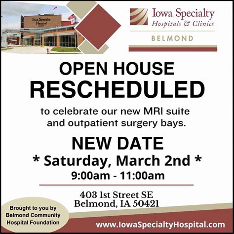 Iowa Specialty Hospital – BELMOND – Open House Sat, Mar 2nd 9 am to 11 am | Belmond Iowa