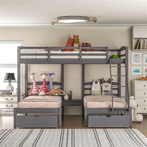 Veryke Full Over Twin & Twin Triple Bunk Bed with Drawers Gray - Walmart.com