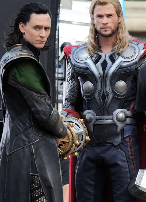 thor and loki standing next to each other on the set of avengers 2 ...