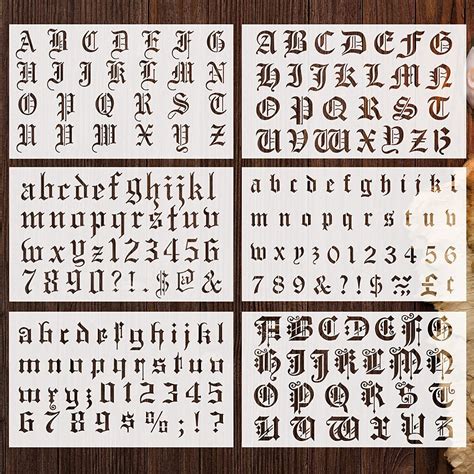 8 Pieces Old English Lettering Stencils Calligraphy Letter Stencils Gothic Font | eBay