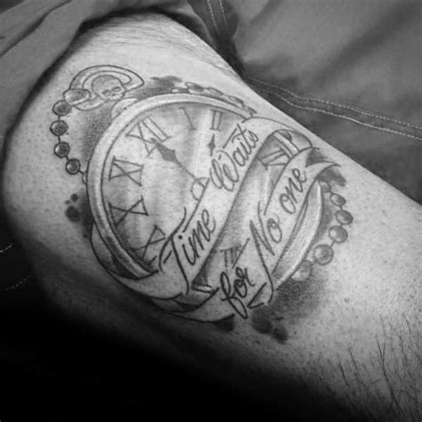 40 Time Waits For No Man Tattoo Designs For Men – Quote Ink Ideas