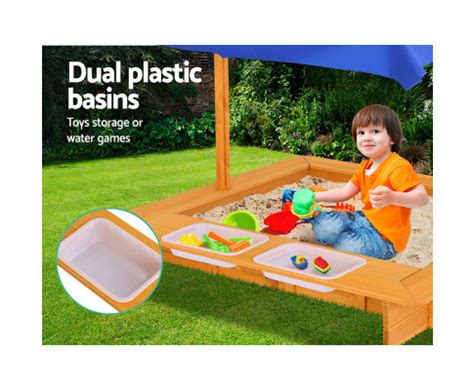 Wooden Outdoor Sand Pit Set with Water/Storage - Natural Wood - Kids Nook