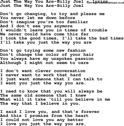 Love Song Lyrics for:Just The Way You Are-Billy Joel