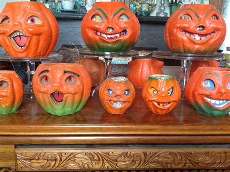 15 Vintage Halloween Jack o Lanterns Paper Mache Pulp Decorations 1940 ...