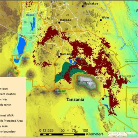 Map of the Amboseli ecosystem that includes the Amboseli National Park ...