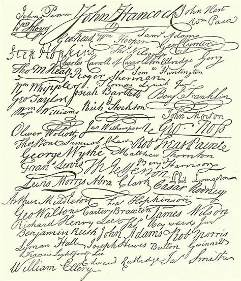 Signatures to the Declaration of Independence Drawing by American School