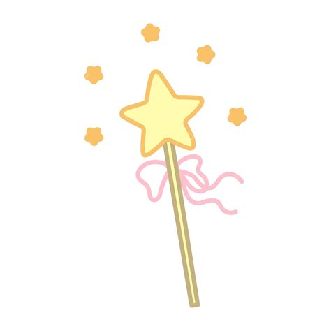 Premium Vector | Magic stick with star and pink ribbon hand drawn ...