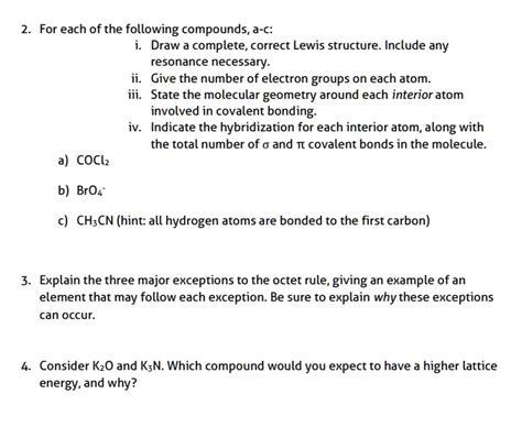 SOLVED: For each of the following compounds,a-c: Draw complete correct Lewis structure Include ...