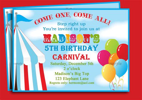 Carnival Themed Birthday Party Invitations | Dolanpedia