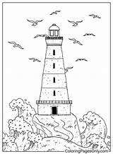 Lighthouse Surrounded By Seagulls Coloring Sheet  Free Printable sketch template