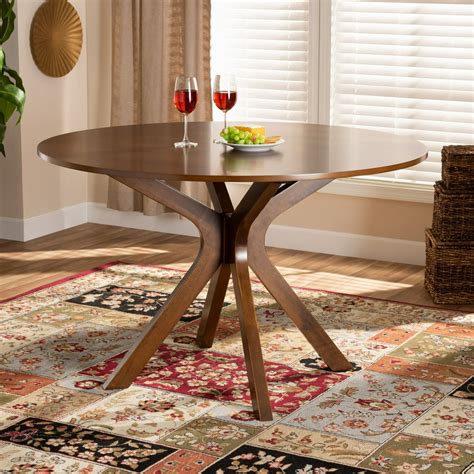 Baxton Studio Kenji Modern and Contemporary Walnut Brown Finished 48-Inch-Wide Round Wood Dining ...