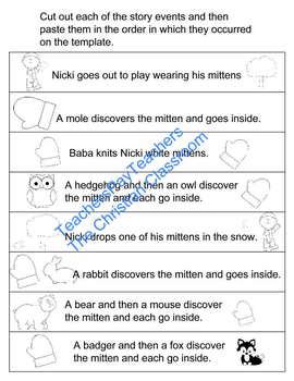 Teaching Sequencing with Jan Brett's The Mitten Printable Worksheet