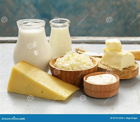 Assorted Dairy Products Milk, Yogurt, Cottage Cheese, Sour Cream Stock ...