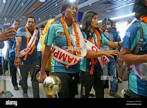 Bangladesh Women Football Team Captain Sabina Khatun (C) along Bangladesh Football Federation ...