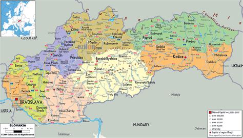 Large political and administrative map of Slovakia with roads, cities ...