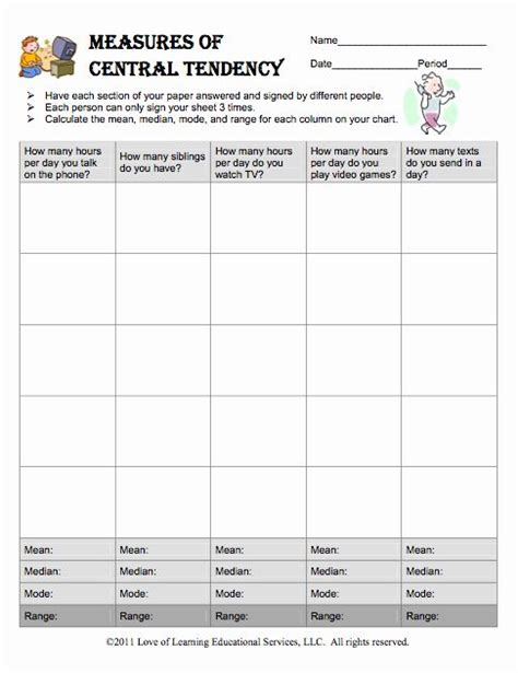 Measure Of Central Tendency Worksheet New Measures Central Tendency Worksheet | Central tendency ...