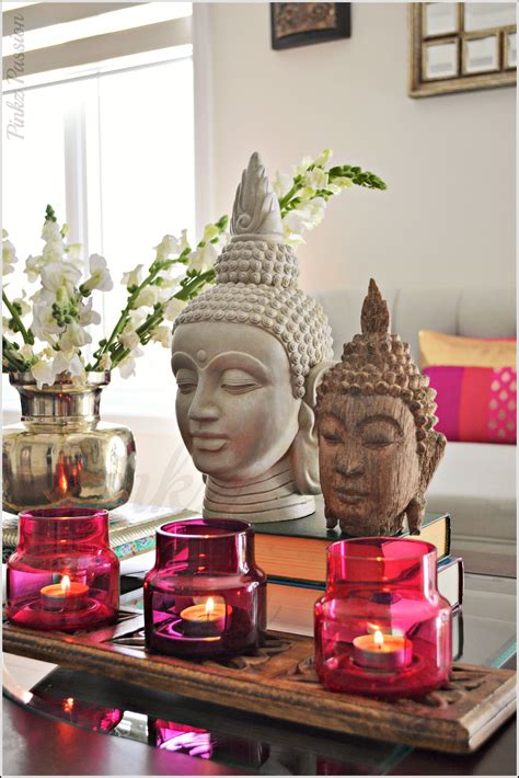 Buddha décor, Buddha heads, Snapdragon flowers, Ikea candle holders ...