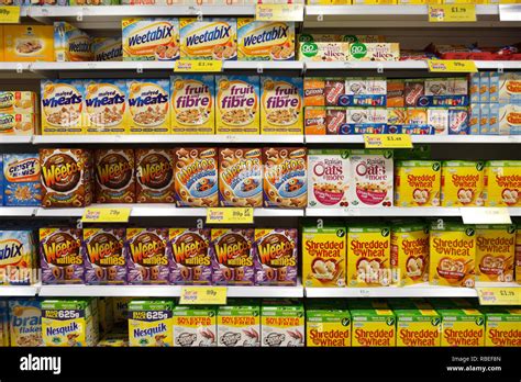 cereals shelf in a supermarket UK Stock Photo - Alamy