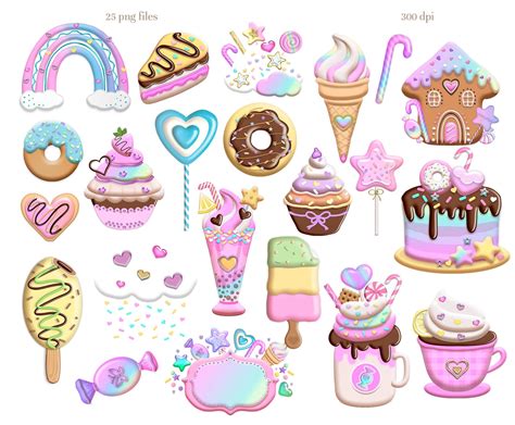 Candyland Clipart Candy and Sweets Png Pastel Sweet Clip - Etsy