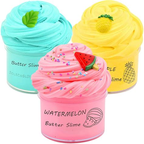 Partyforu 3 Pack Butter Slime Kit, with Yellow Color Pineapple Slime, Watermelon Slime and Mint ...