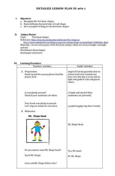 MAPEH arts lesson plan for grade 1-2