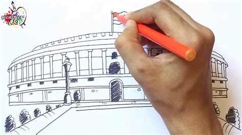 How to draw Indian Parliament Step by Step | Parliament of India - YouTube