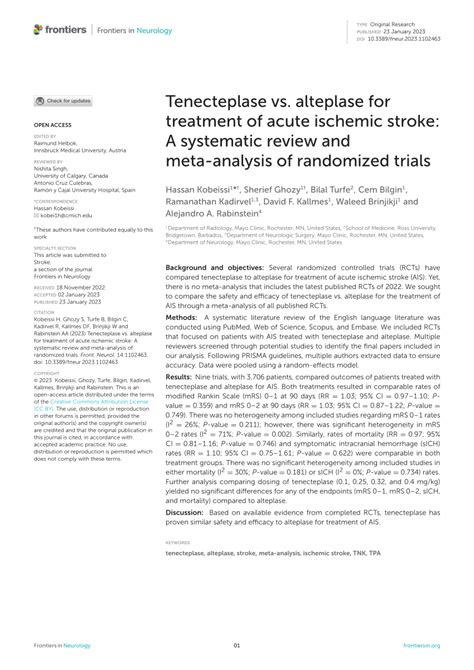 (PDF) Tenecteplase vs. alteplase for treatment of acute ischemic stroke ...