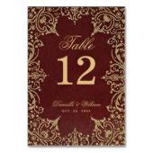 Vintage Gold Burgundy Red Elegant Wedding Table Number | Zazzle