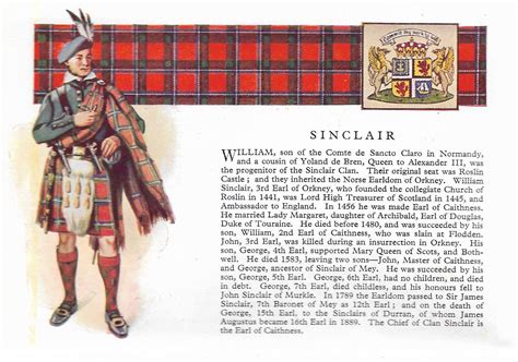 SINCLAIR - 1945 Scottish Clan Tartan Vintage Print, Badges And Arms, Clan History, Scottish ...