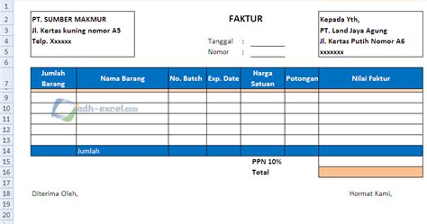 Fungsi dan Contoh Faktur Dalam Excel - ADH-EXCEL.COM Tutorial