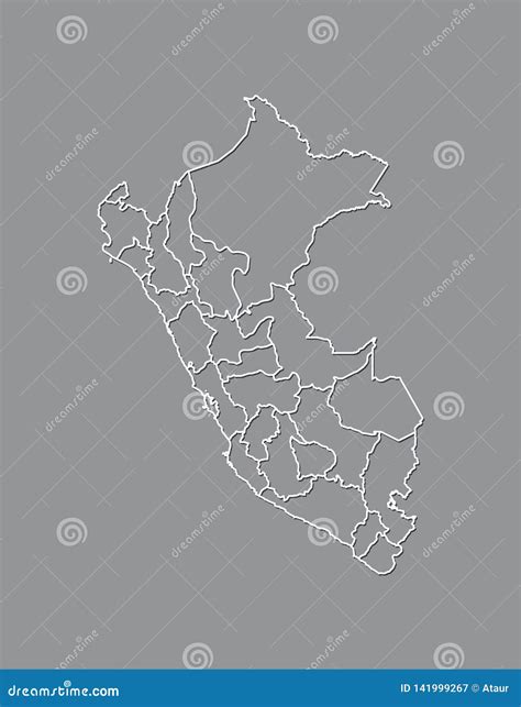 Peru Vector Map with Border Lines of Regions Using Gray Color on Dark Background Illustration ...