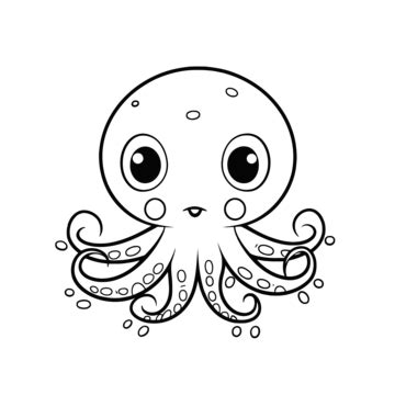 Cute Baby Octopus Coloring Page Isolated On White Background Outline Sketch Drawing Vector ...