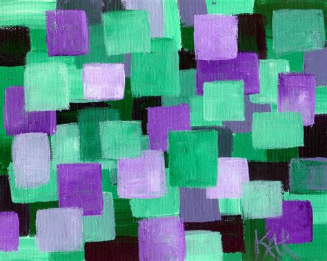 Floating Green and Purple Squares Painting by Art by Kar