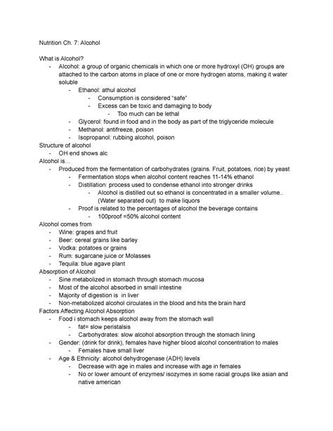 Nutrition Ch 7. Alcohol - Nutrition Ch. 7: Alcohol What is Alcohol ...