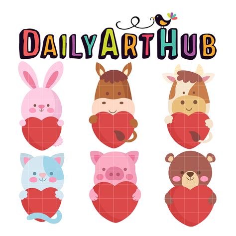 Cute Animals Hugging Hearts Clip Art Set – Daily Art Hub // Graphics, Alphabets & SVG