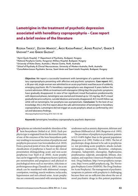 (PDF) Lamotrigine in the treatment of psychotic depression associated ...