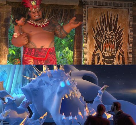 In Moana (2016) one of the monsters depicted on a tapestry is Marshmellow, the snow monster ...