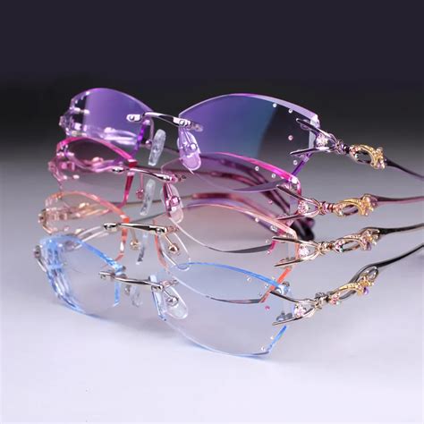 Eye glasses for women fashion charm rimless diamond eyeglasses prescription glasses frames ...