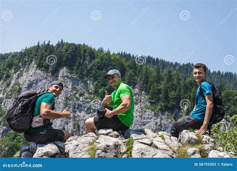 Male Hikers on the Mountain Cliff Stock Photo - Image of explorer ...