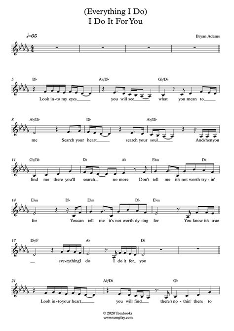 Everything I Do, I Do It For You (Bryan Adams) - Vocal Sheet Music