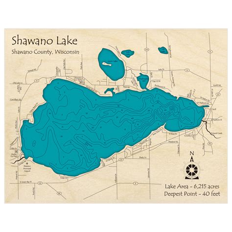 Shawano Lake 3D Custom Wood Map – Lake Art LLC