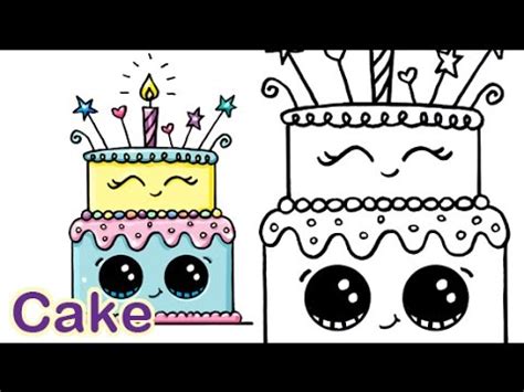 How to Draw a Cartoon Birthday Celebration Cake Cute and Easy - YouTube