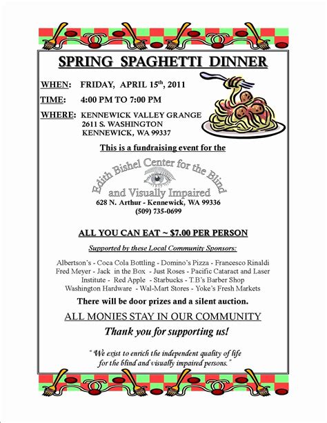 Spaghetti Dinner Fundraiser Ticket Template