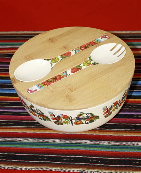 Bamboo Salad Bowl With Bamboo Lid And Utensils - Bazaar del Mundo Shops