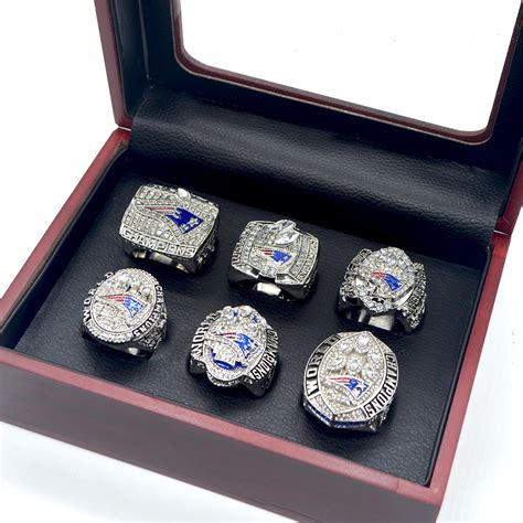 New England Patriots Super Bowl Championship 6 Ring Set In Display Box