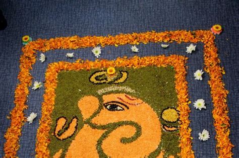 Ganpati Rangoli Designs with Flowers - Ganesha Flower Rangoli Designs