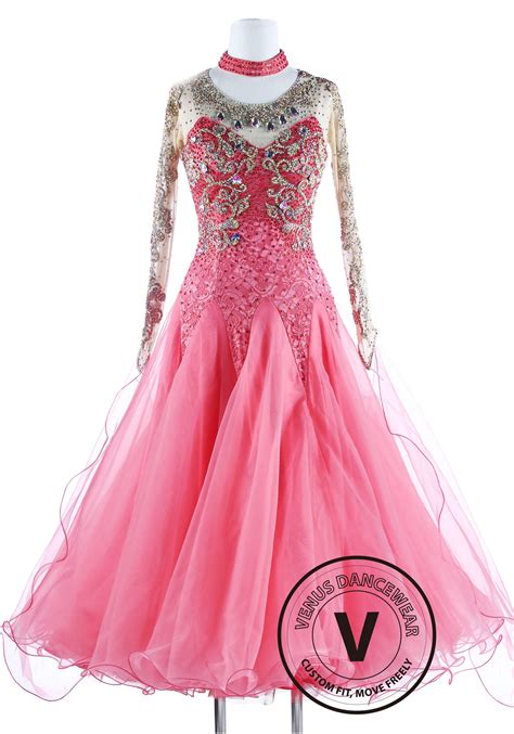 Salmon Lace Gorgeous Standard Waltz Ballroom Competition Dance Dress