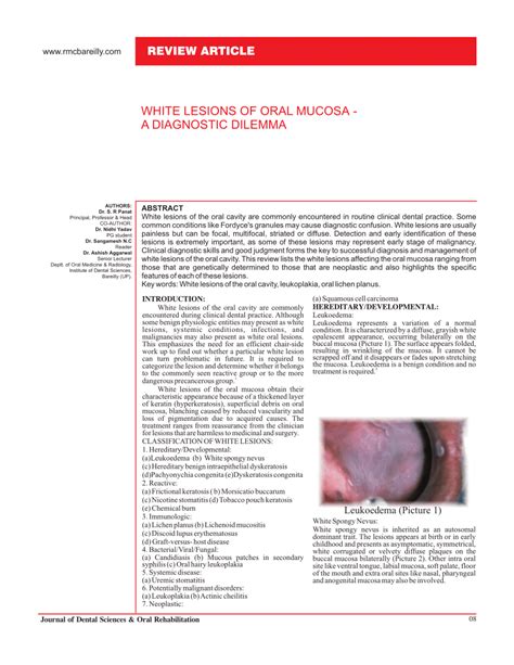 (PDF) White Lesions of the Oral Mucosa-A Diagnostic Dilemma